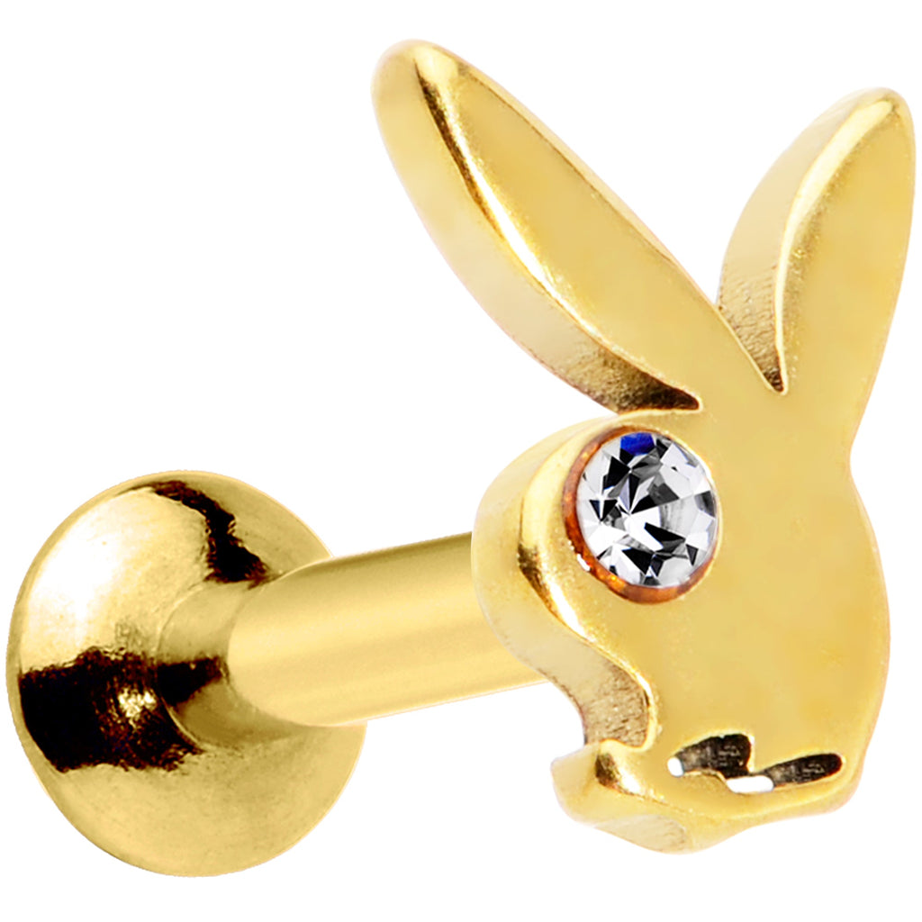 16G 1/4 Licensed Playboy Clear CZ Gold Hue Internal Thread Labret