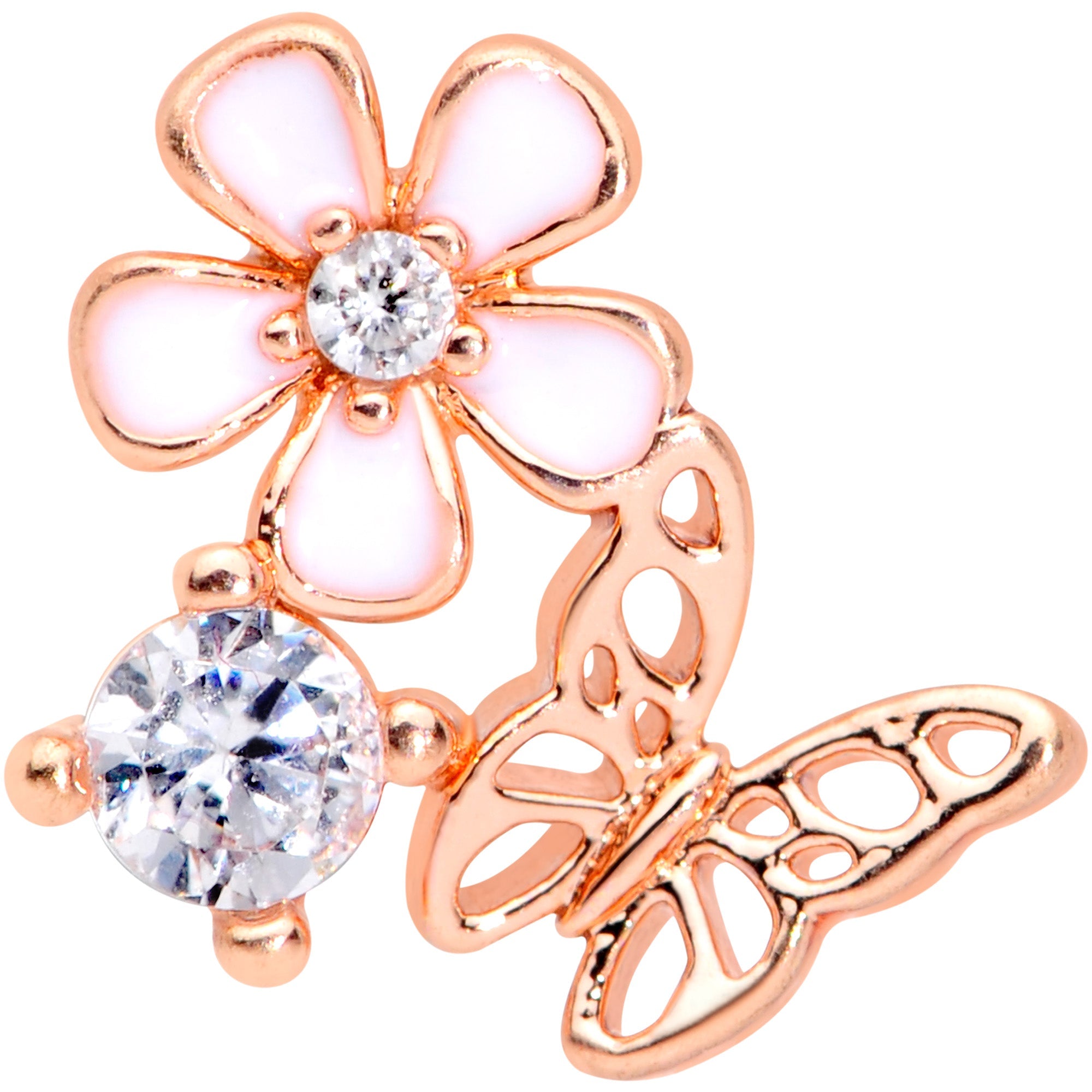 16G 5/16 Clear CZ Rose Gold Tone Butterfly Flower Labret Tragus