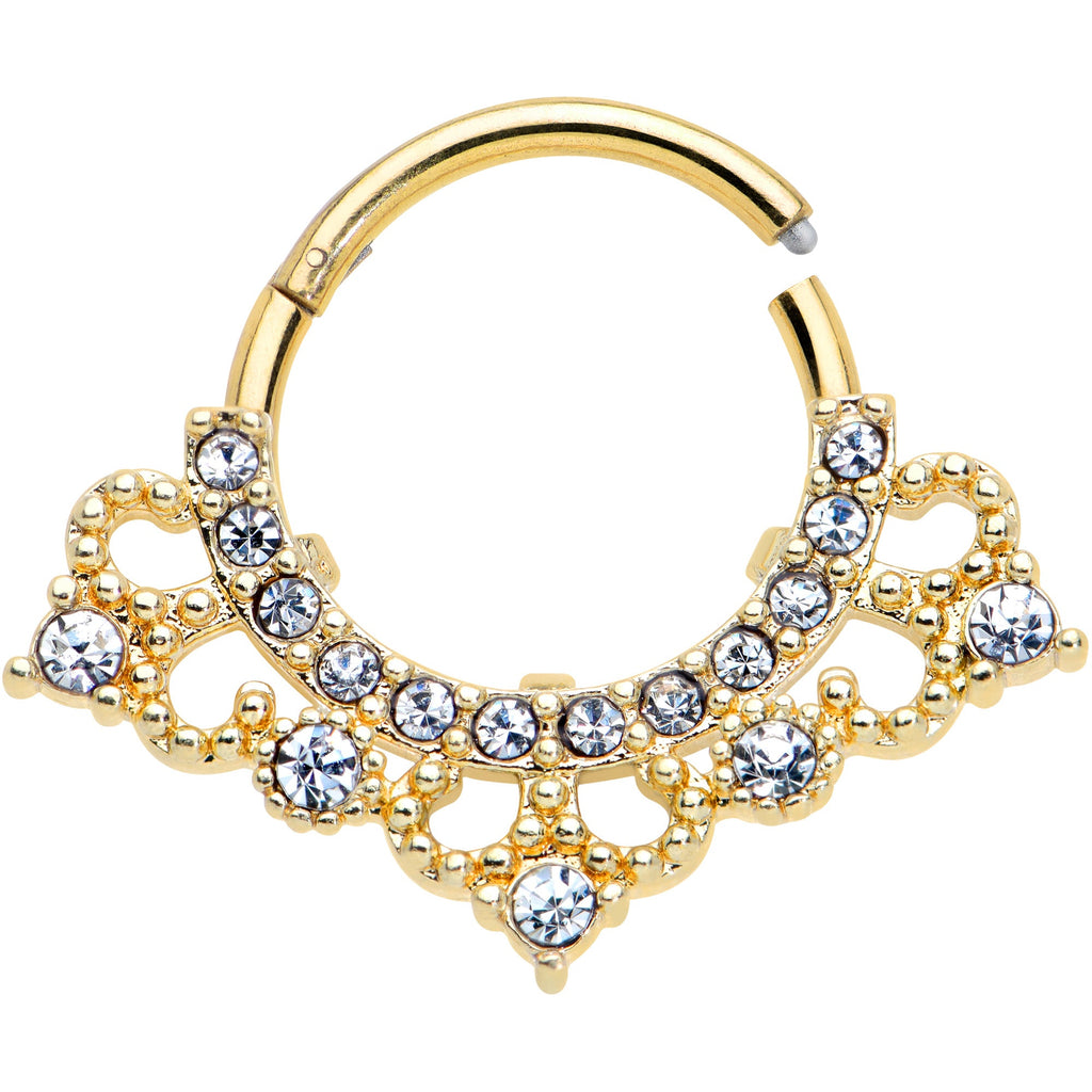 16G 3/8 Clear Gem Gold Tone Tiny Tiara Hinged Segment Ring