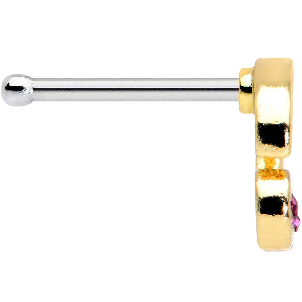 20G 1/4 Clear Purple Gem Gold Tone Very Cherry Nose Bone