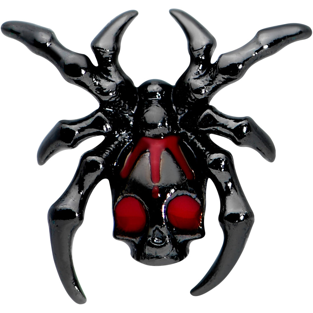 16G 1/4 Red Gem Black Spider Skull Halloween Cartilage Tragus