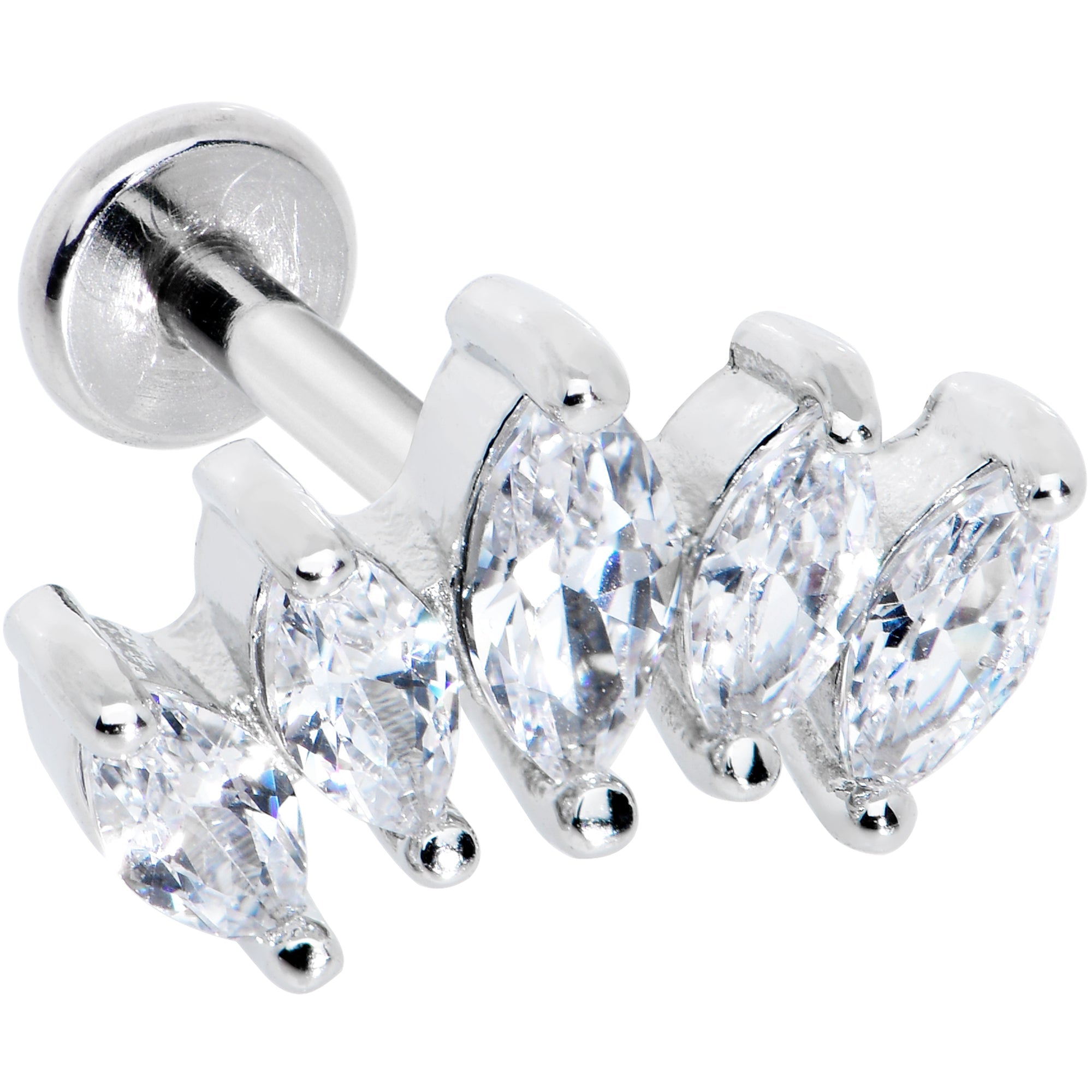 16G 1/4 Clear CZ Gem Fan Internally Threaded Labret Monroe Tragus