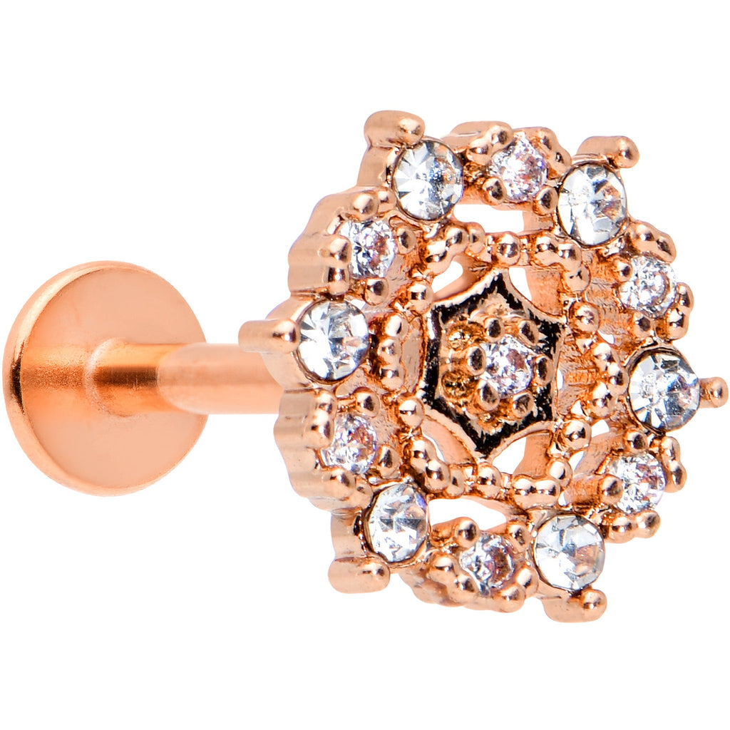 16G 5/16 Clear CZ Gem Rose Gold Tone Geometric Web Labret Tragus