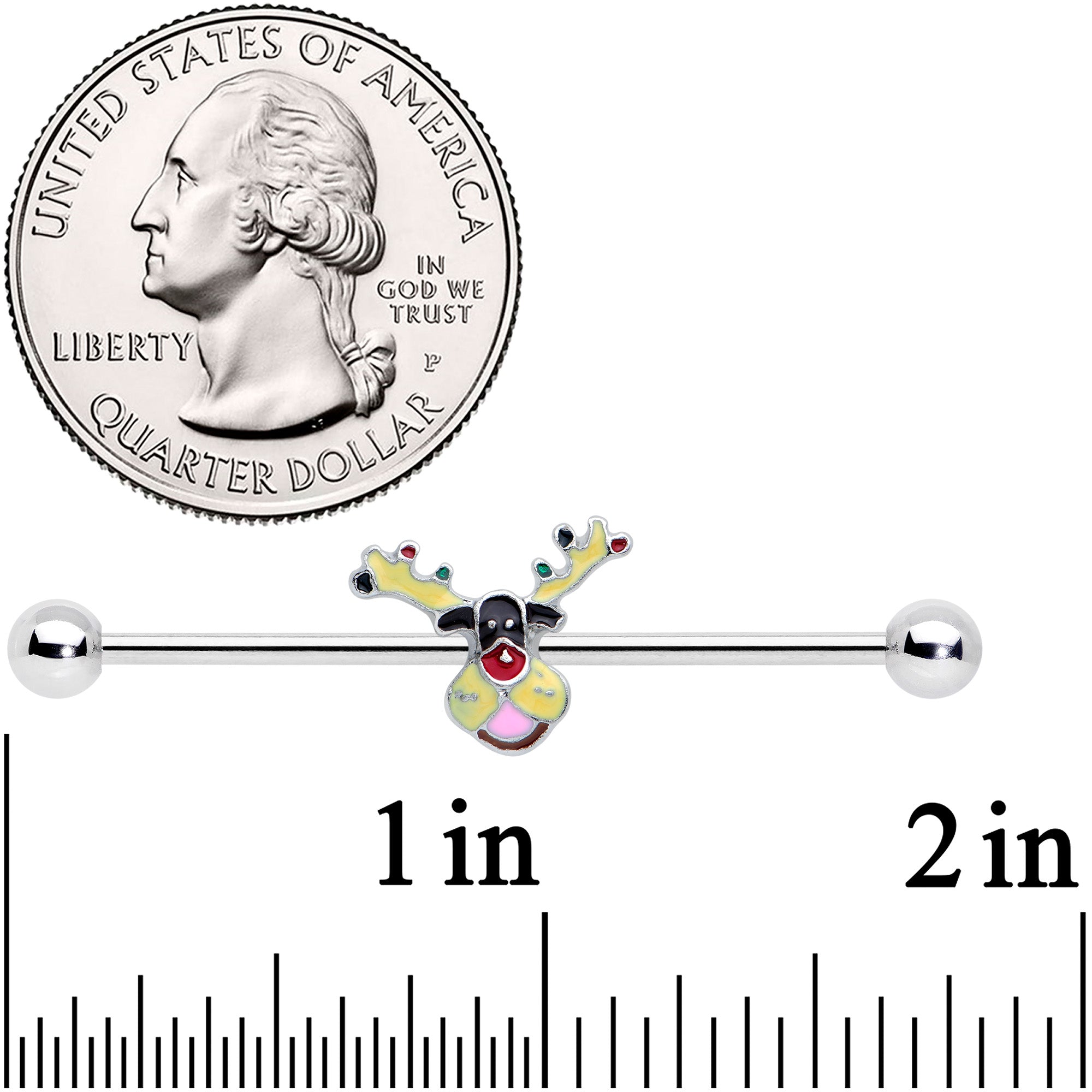 14G Colorful Reindeer Christmas Industrial Barbell 38mm