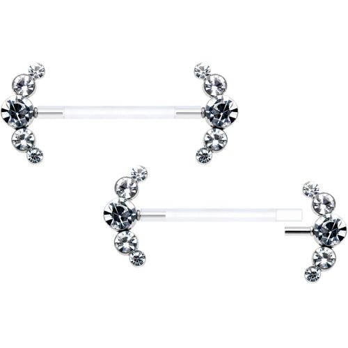14G 13/16 Clear Gem Bioplast Simple Curvation Barbell Nipple Ring Set