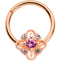 16G Clear Purple Gem Rose Gold Tone Rhombus Hinged Segment Ring