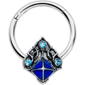 16G 3/8 Blue Gem Rococo Blue Hinged Segment Ring
