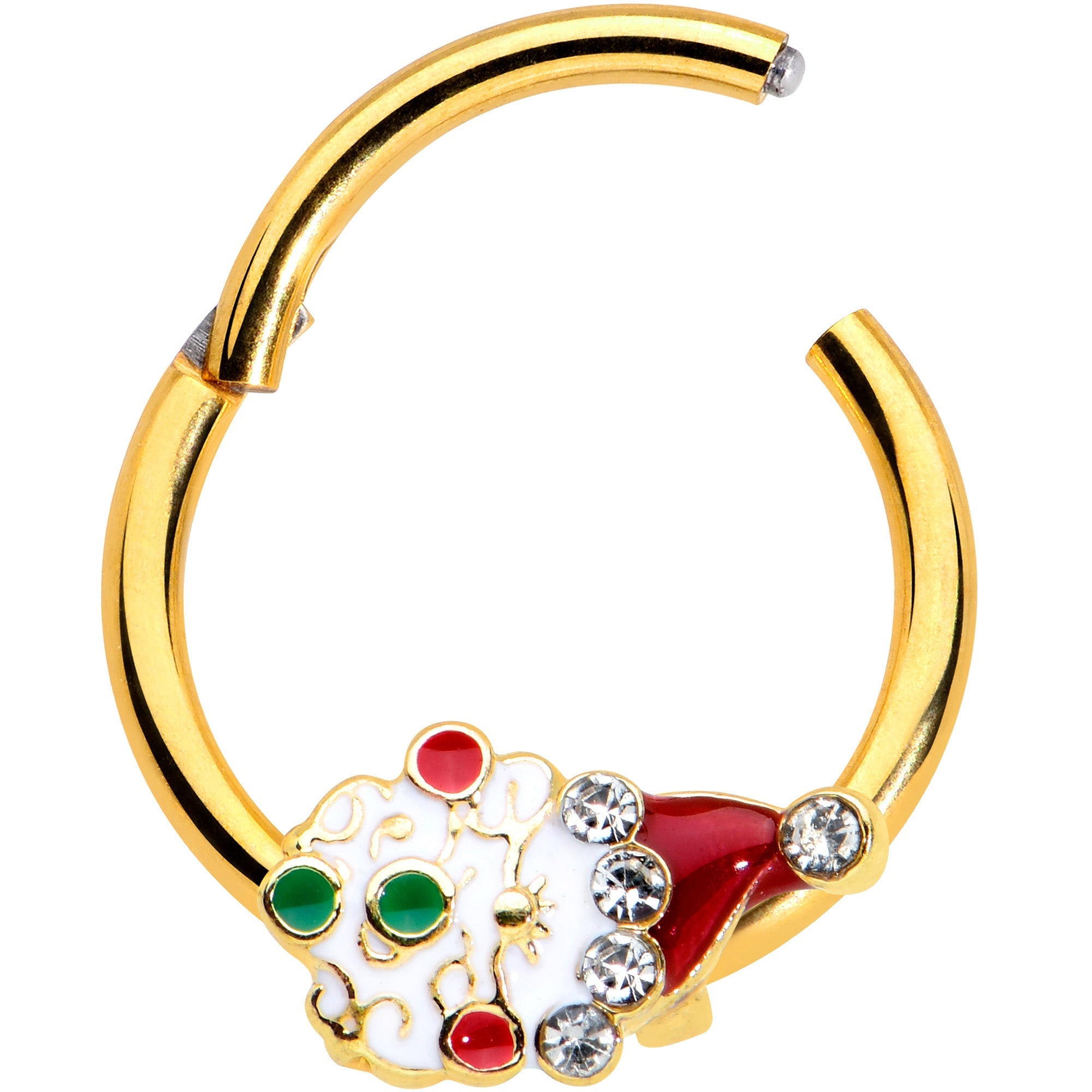 16G 3/8 Clear Gold Hue Deco Santa Christmas Hinged Segment Ring