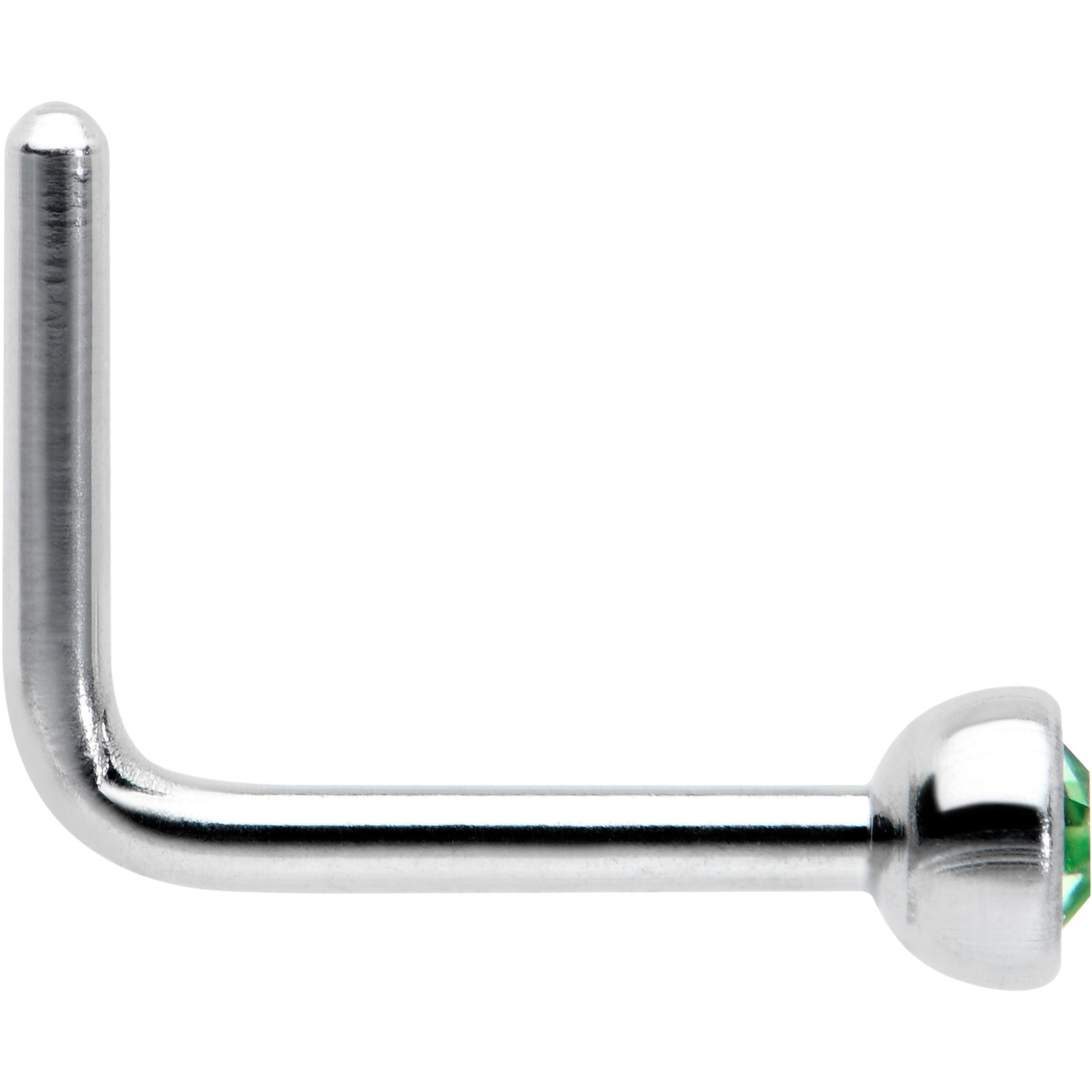 20G 1/4 Green Gem Press Fit L Shape Nose Ring