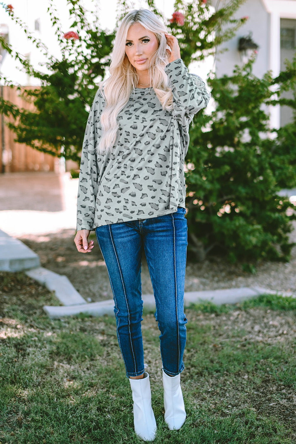 Evelyn Print Stitching Loose Long Sleeve Top