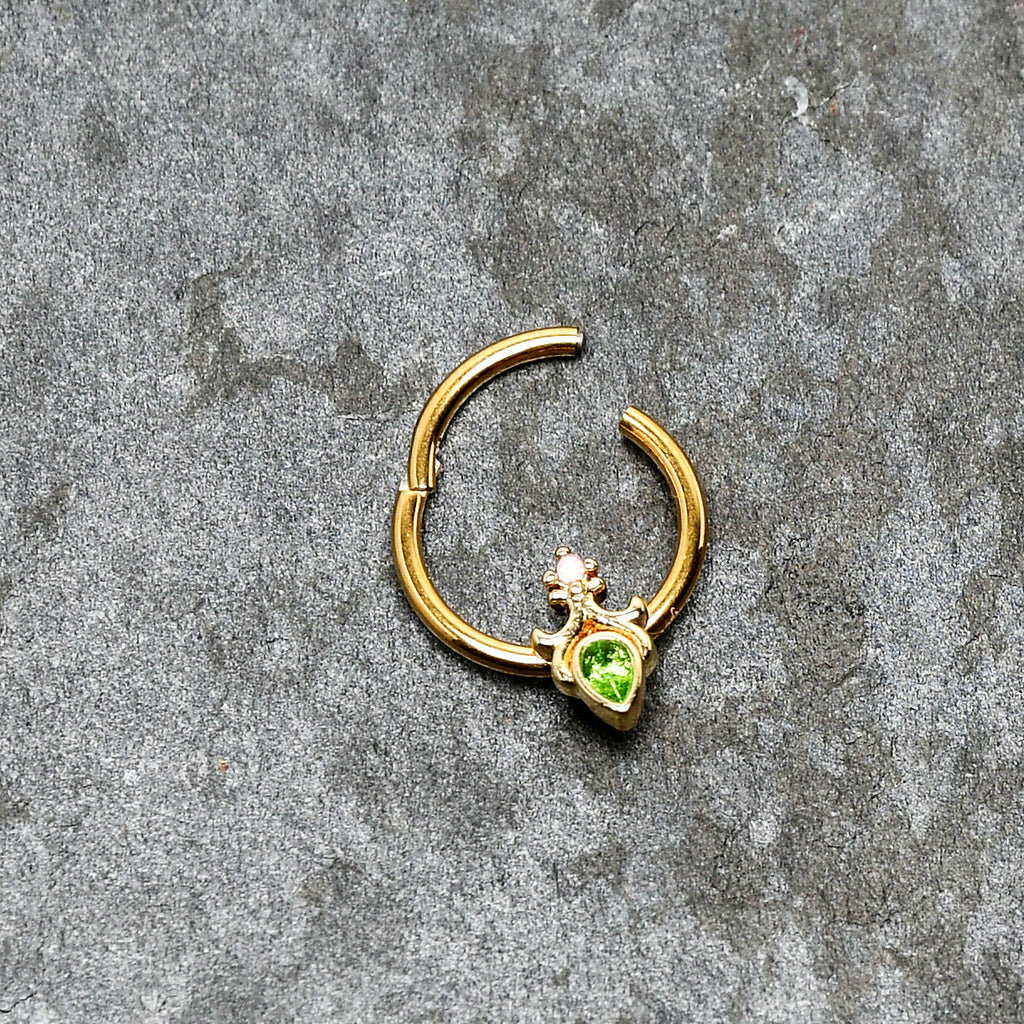 16G 3/8 Green Gem Gold Tone Shades of Spring Hinged Segment Ring