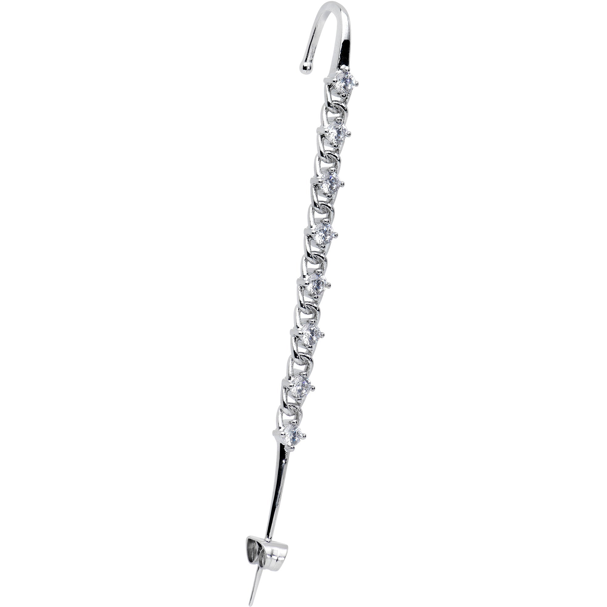 Clear CZ Gem Links Ear Cuff Bar Earring