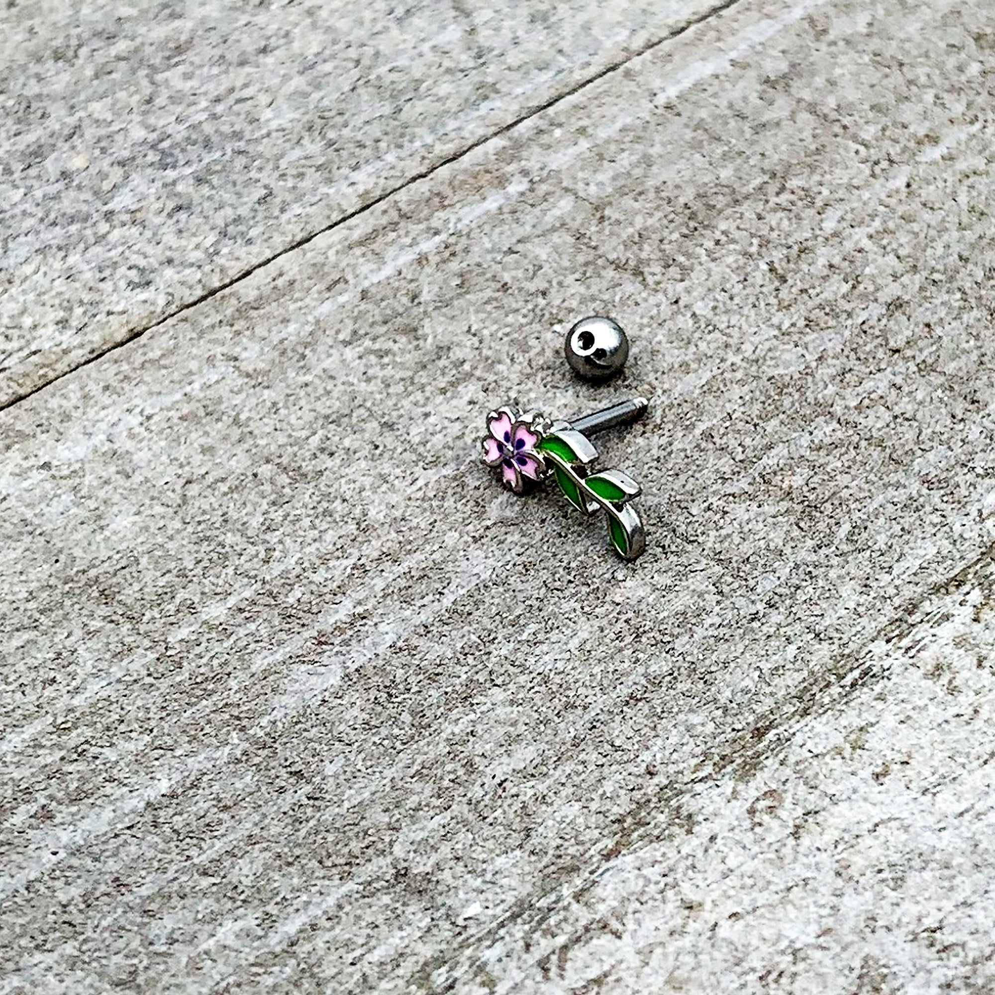 16G 1/4 Pink Purple Long Flower Cartilage Tragus Earring