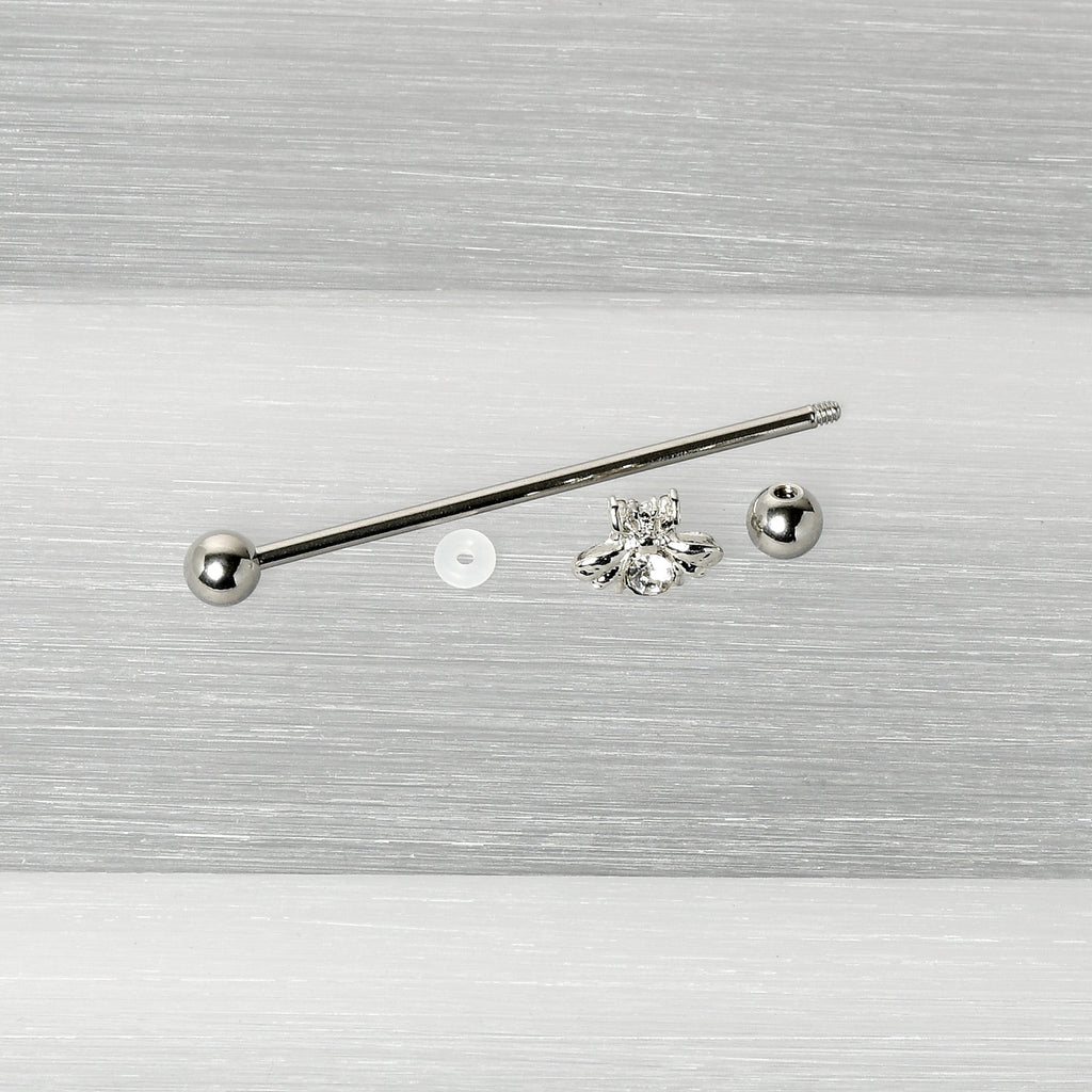 14G Clear Gem Bee Beautiful Insect Industrial Barbell 38mm