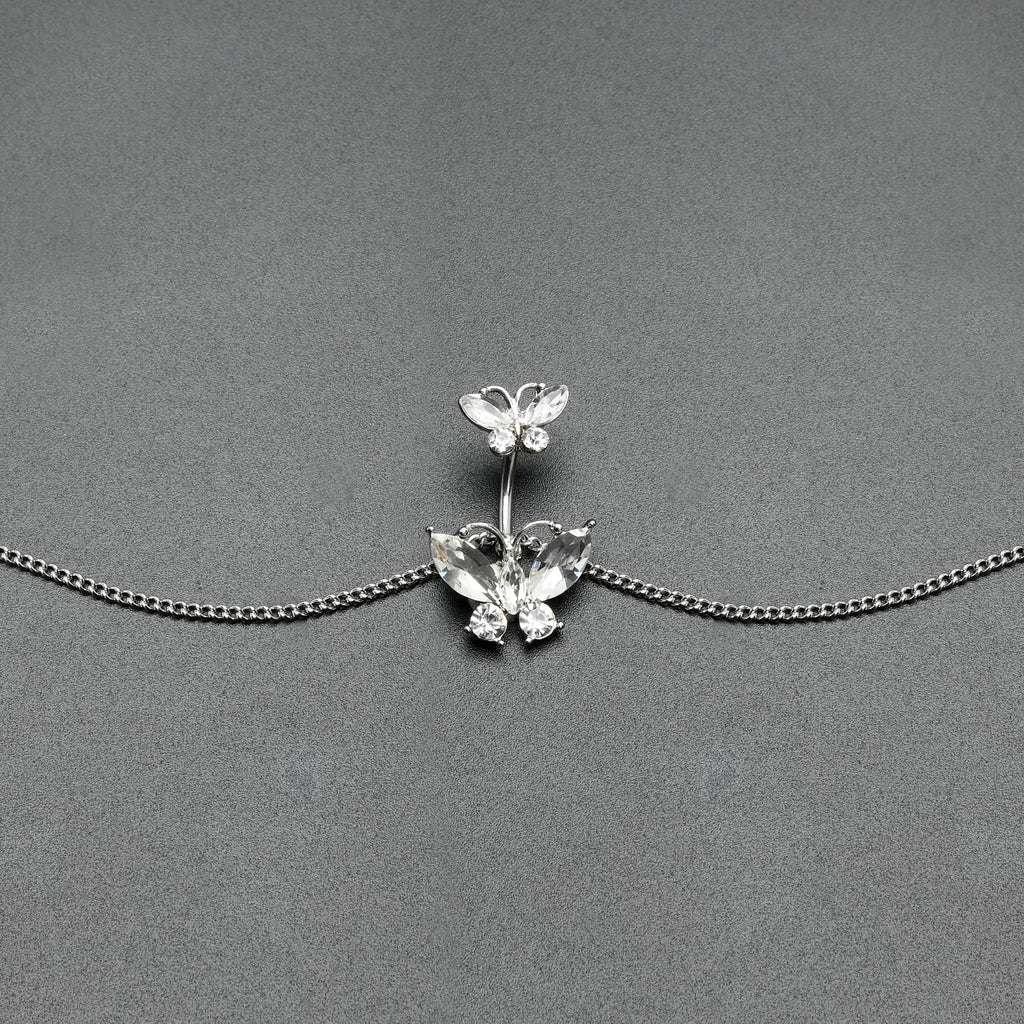 Clear Gem Butterfly Beauties Double Mount Belly Ring Belly Chain