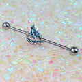 14G Clear Blue Gem Lovely Leaves Industrial Barbell 38mm