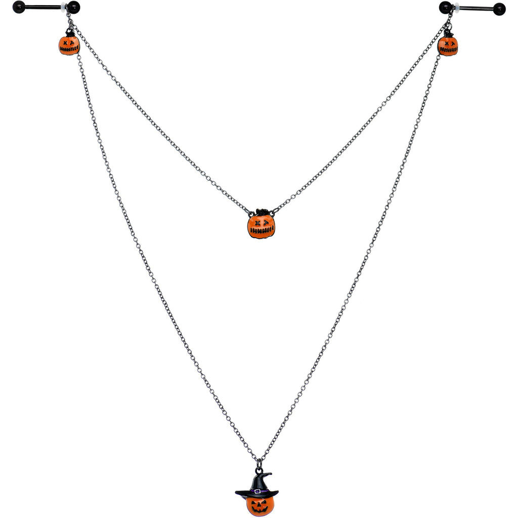 14G 9/16 Black Witchy Pumpkin Halloween Double Nipple Chain