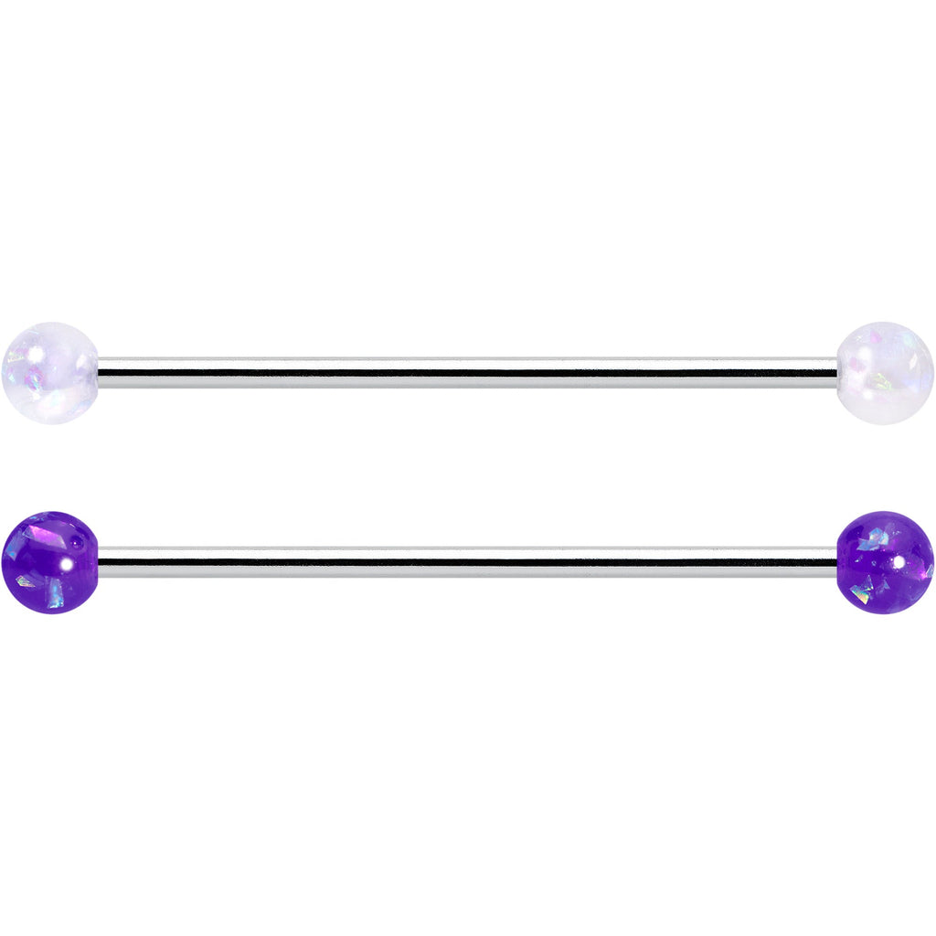 14G Pink White Purple Faux Opal Pack Industrial Barbell Set of 4