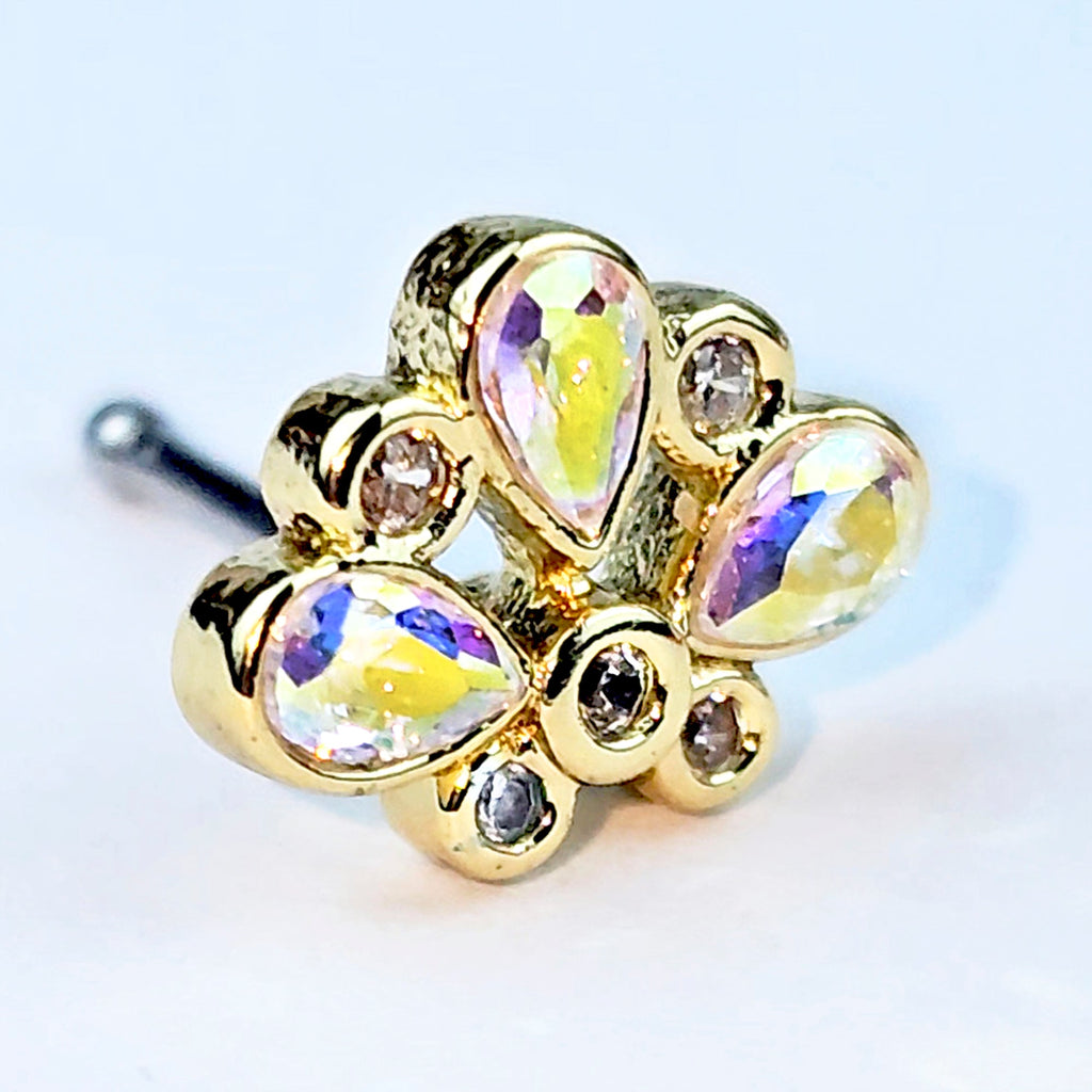 20G 1/4 Aurora Gem Golden Crown Deluxe Nose Bone