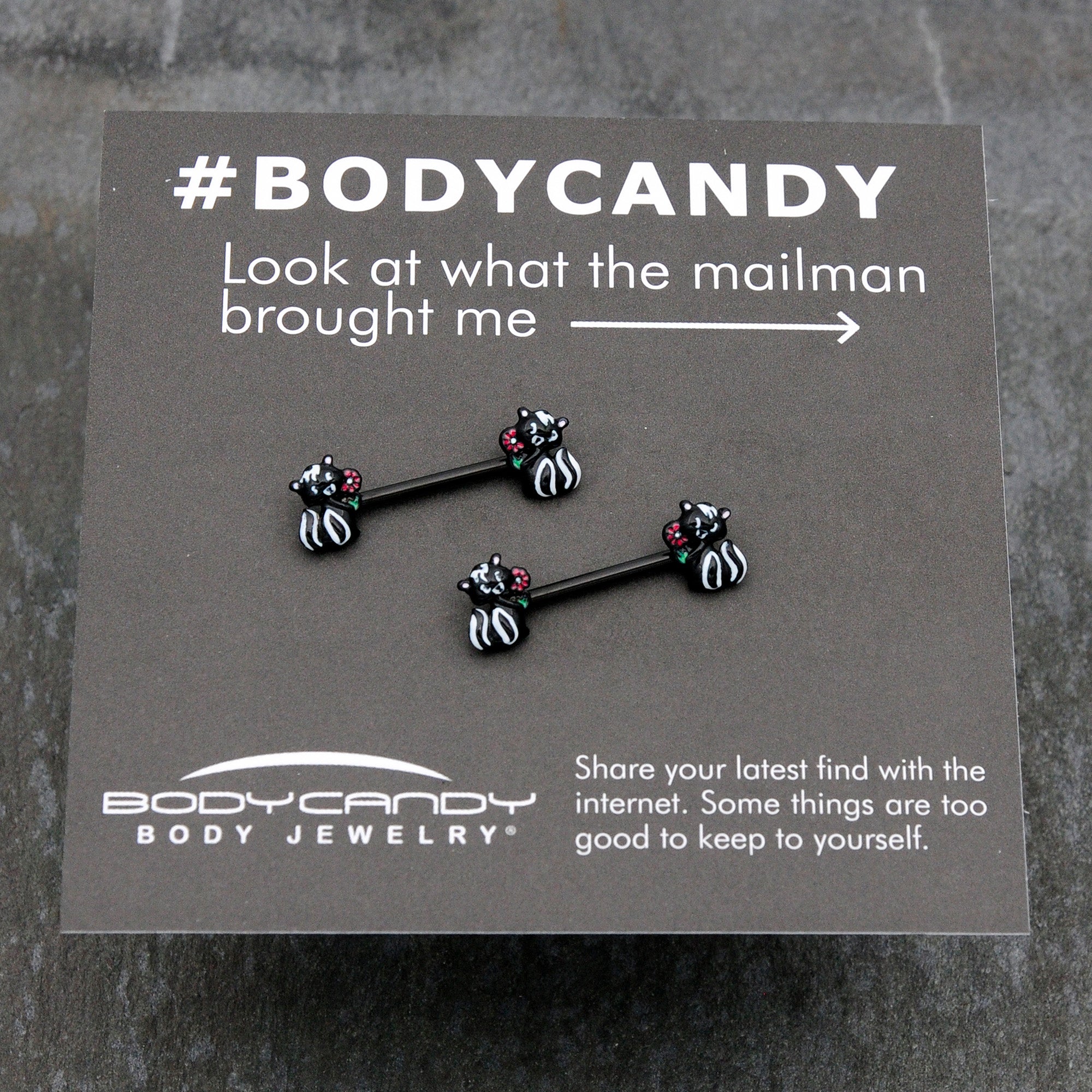 14G 9/16 Black Funky Skunk Barbell Nipple Ring Set