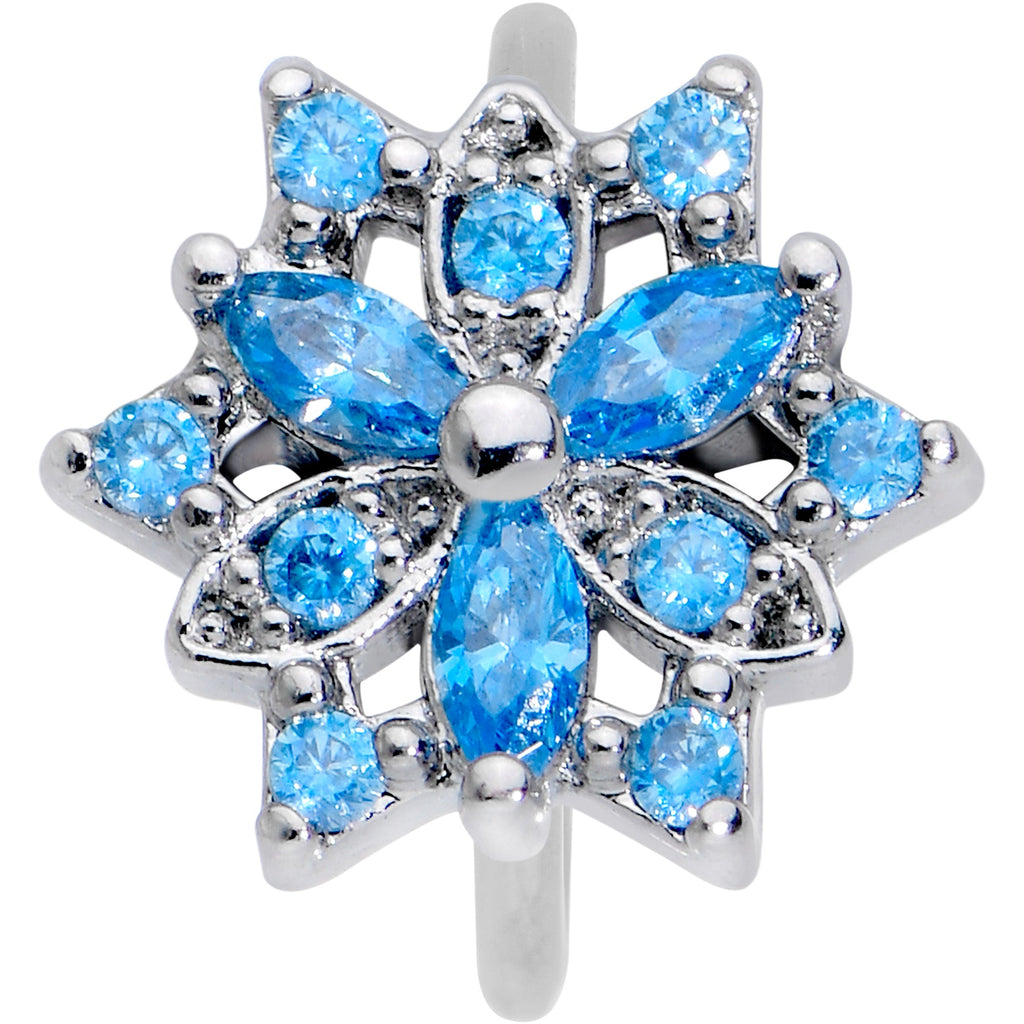 20G 5/16 Blue CZ Gem Snowflake Style Nose Hoop