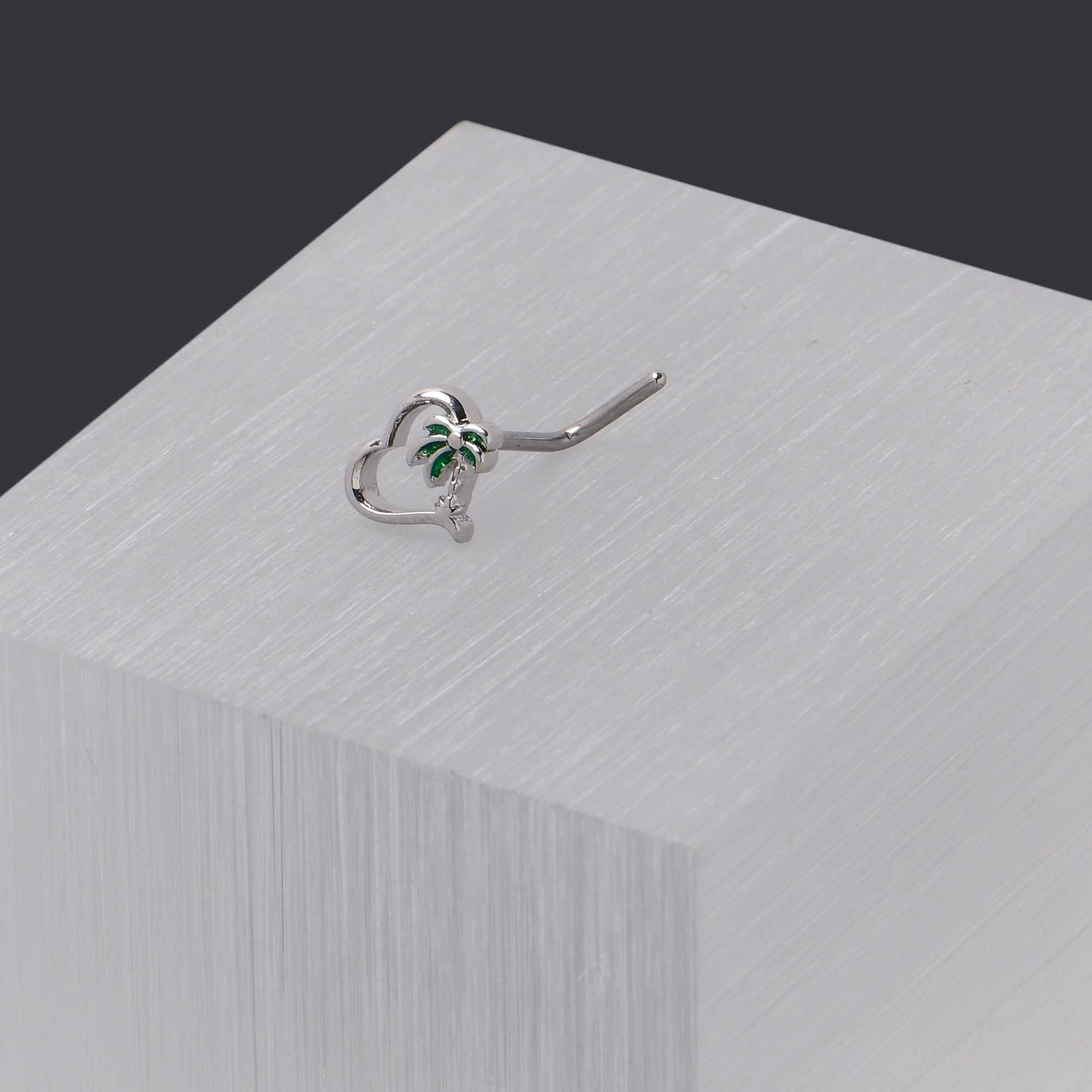 20G 1/4 Palm Tree Love Heart L Shape Nose Ring