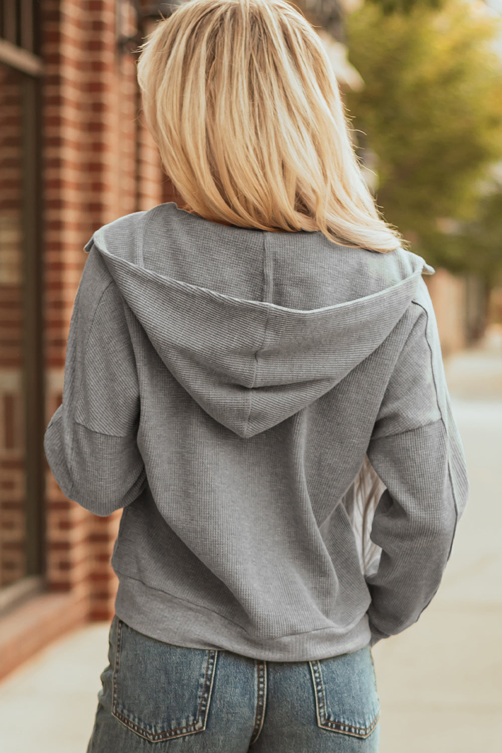 Kayla Waffle Zip Up Hooded Jacket