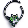 16G 3/8 Black Pouncing Cat Hinged Segment Ring