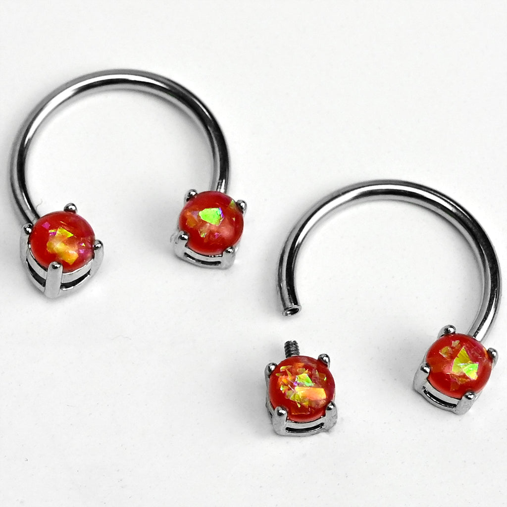 14G 9/16 Orange Faux Opal Internally Threaded Horseshoe Nipple Ring Set