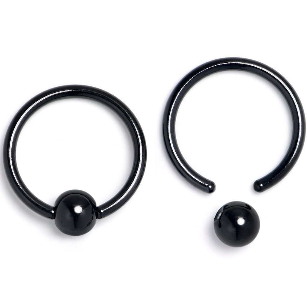 16G 3/8 Black Skull Crossbones Pink BCR Captive Ring Set of 4