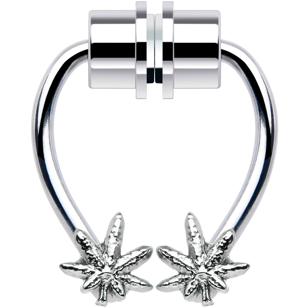 Pot Leaf Magnetic Septum Ring Horseshoe Non-Pierced Fake Nose Ring