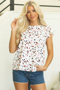 Kelly Ruffle Flutter Sleeve Keyhole Back Slim Blouse