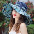 Women's Patterned Straw Beach Sun Hat – Round Crown UV Protection Summer Hat