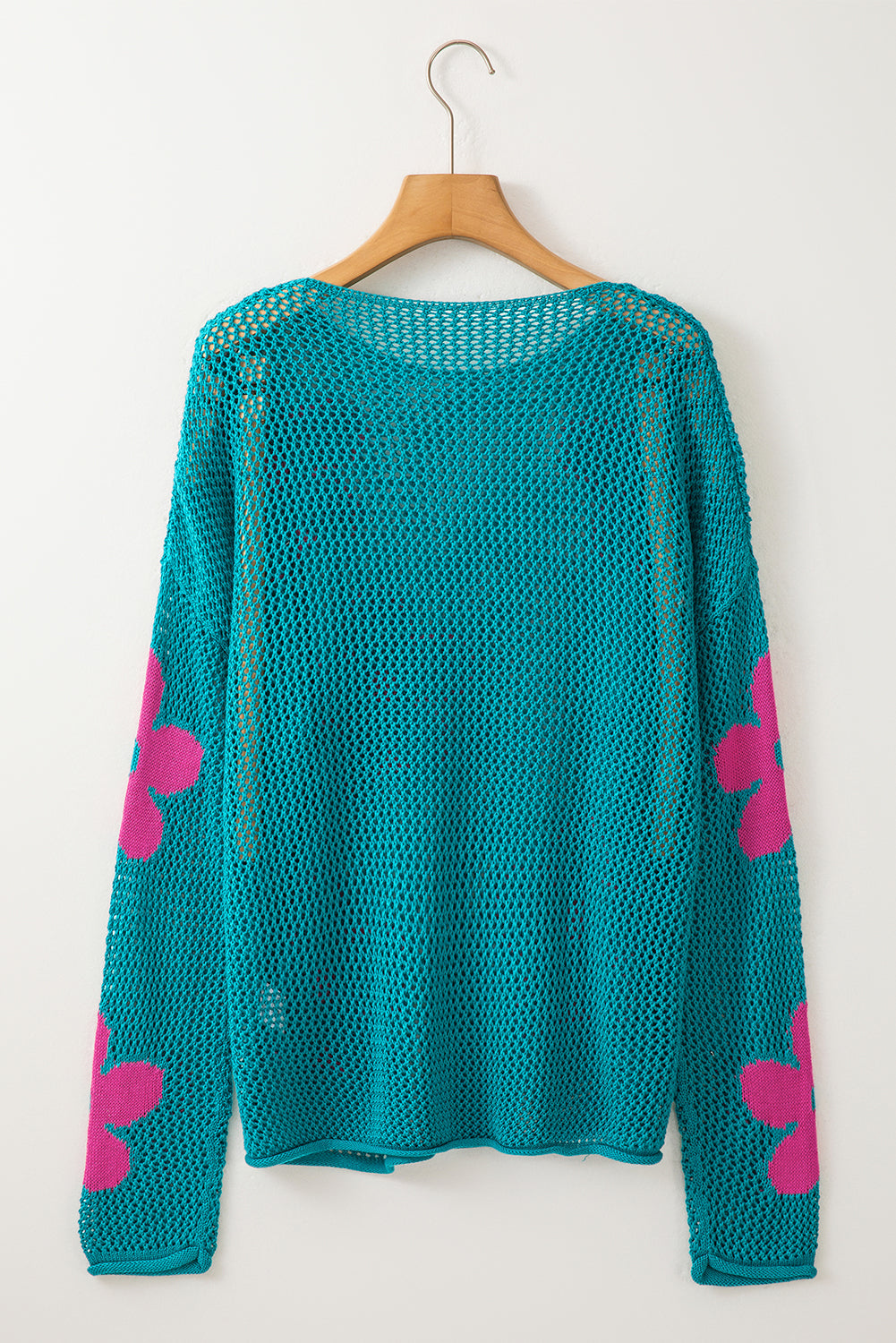 Dulce Big Flower Hollowed Knit Drop Shoulder Sweater