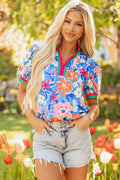 Paloma Floral Puff Sleeve Split Neck Blouse