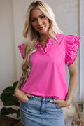 Jazmine Scallop Short Sleeve V Neck Blouse