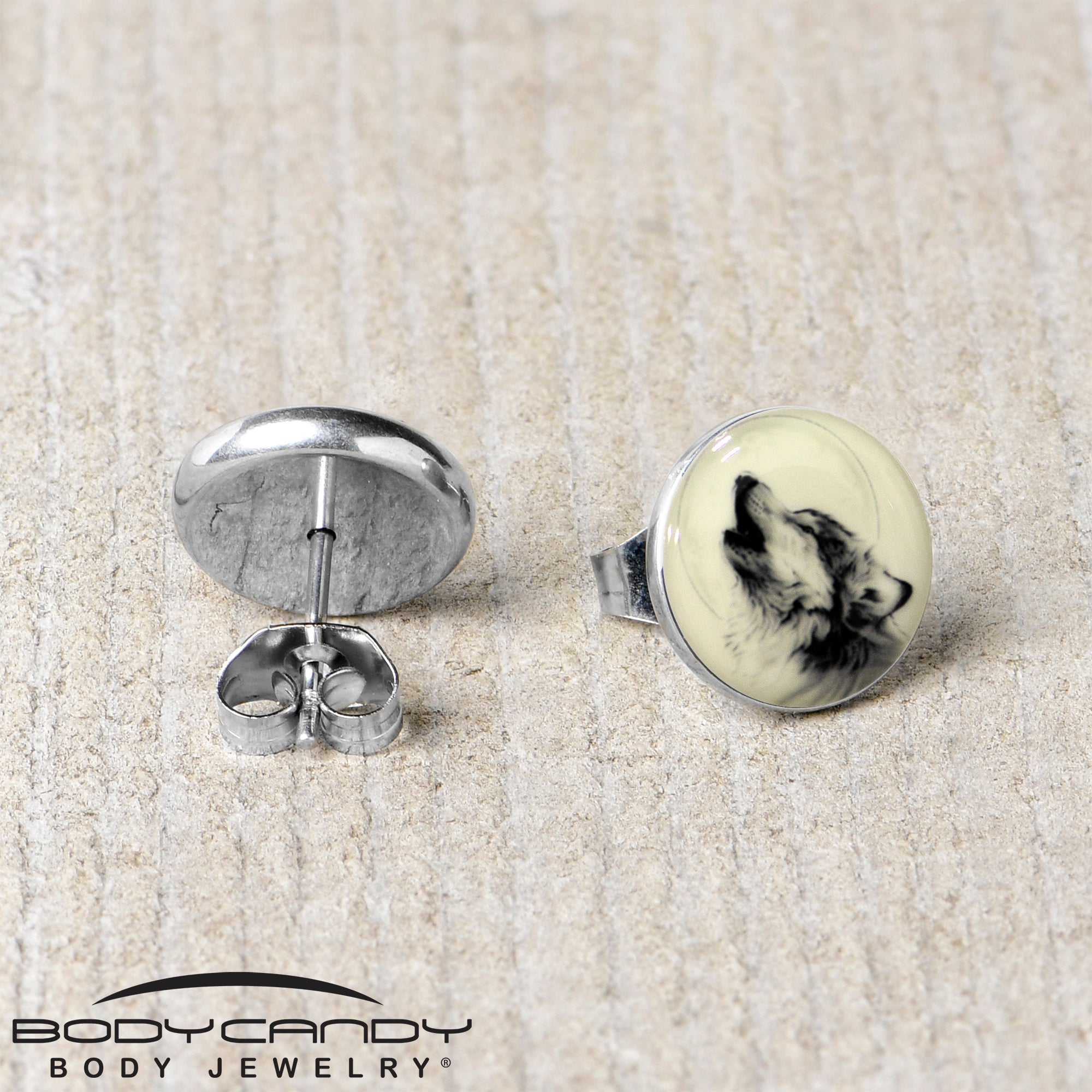Glow in the Dark Howling Wolf Stud Earrings