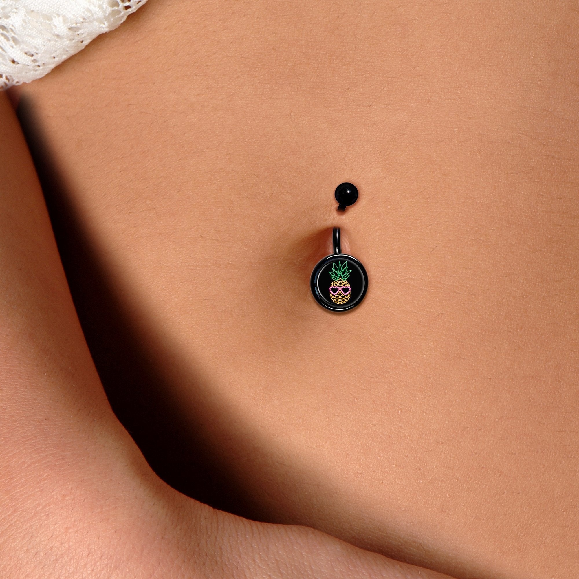Neon Heart Tropical Pineapple Black Belly Ring