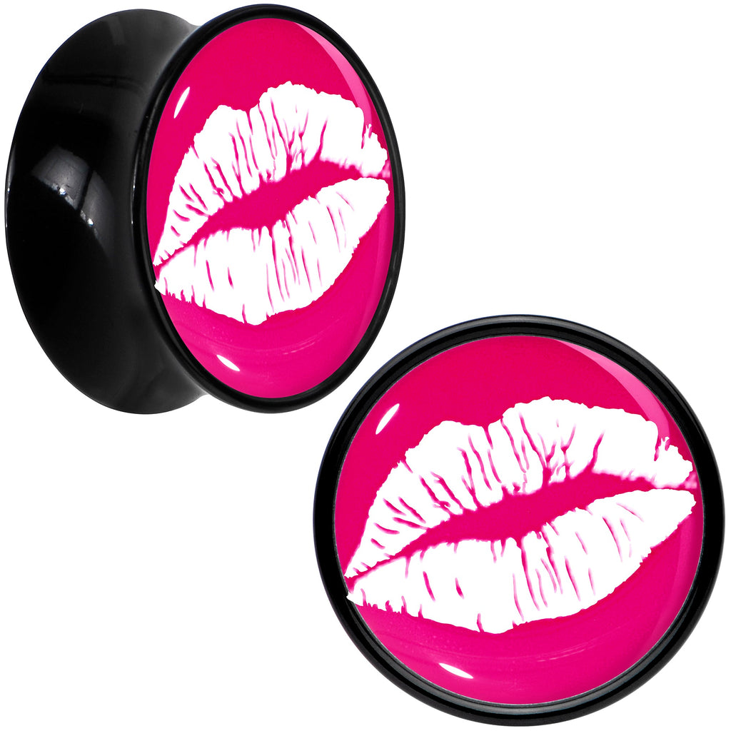 Black Acrylic Red Hot Lips Double Flare Plug Set by Onyx O