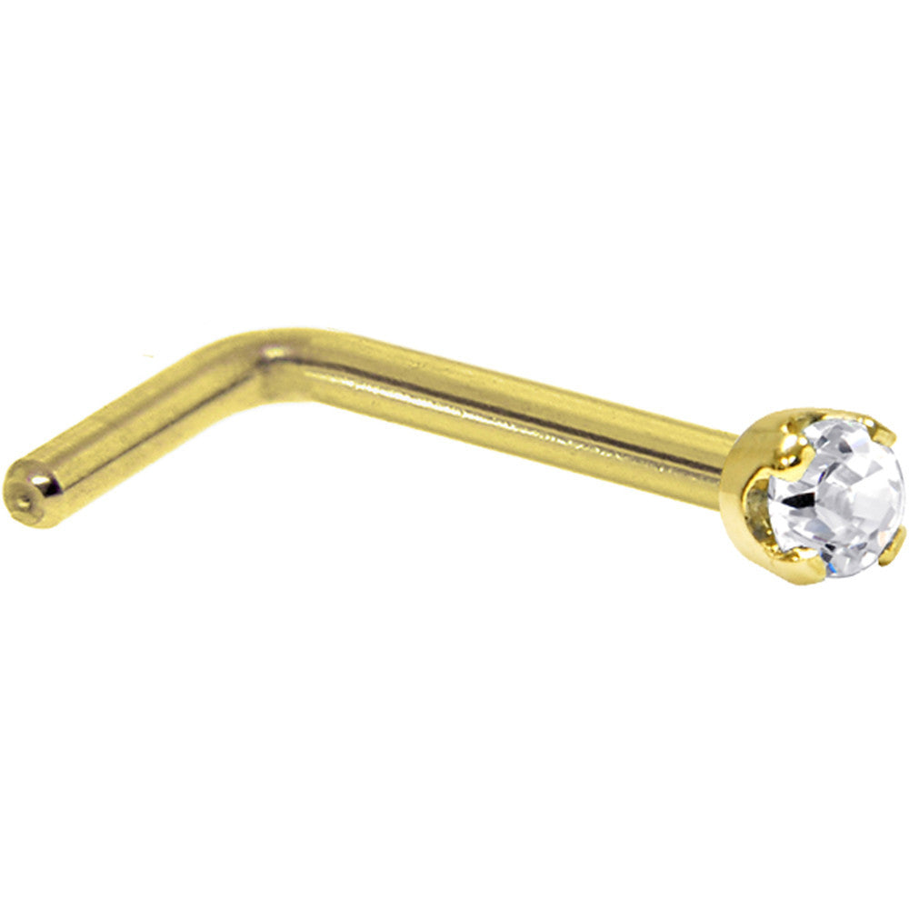 Solid 14K Yellow Gold 2mm Clear Cubic Zirconia Nose Ring