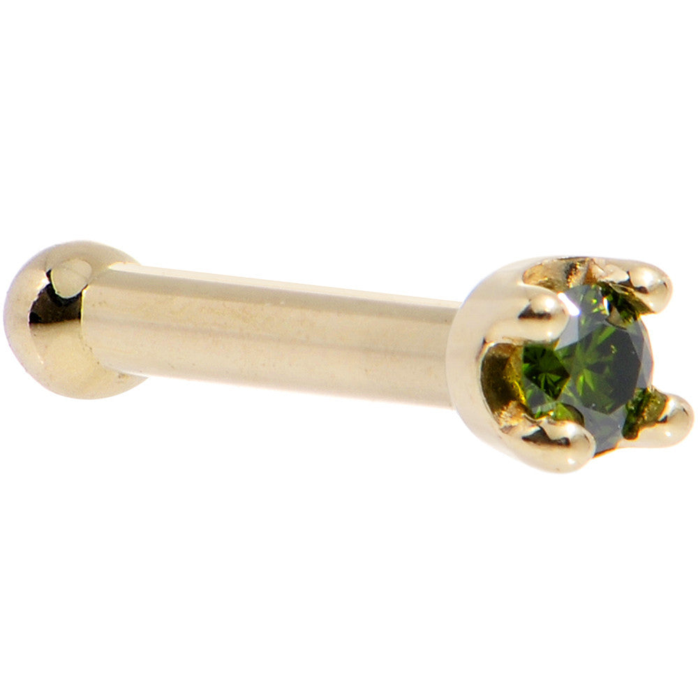 Solid 18K Yellow Gold 1.5mm Genuine Green Diamond Nose Ring