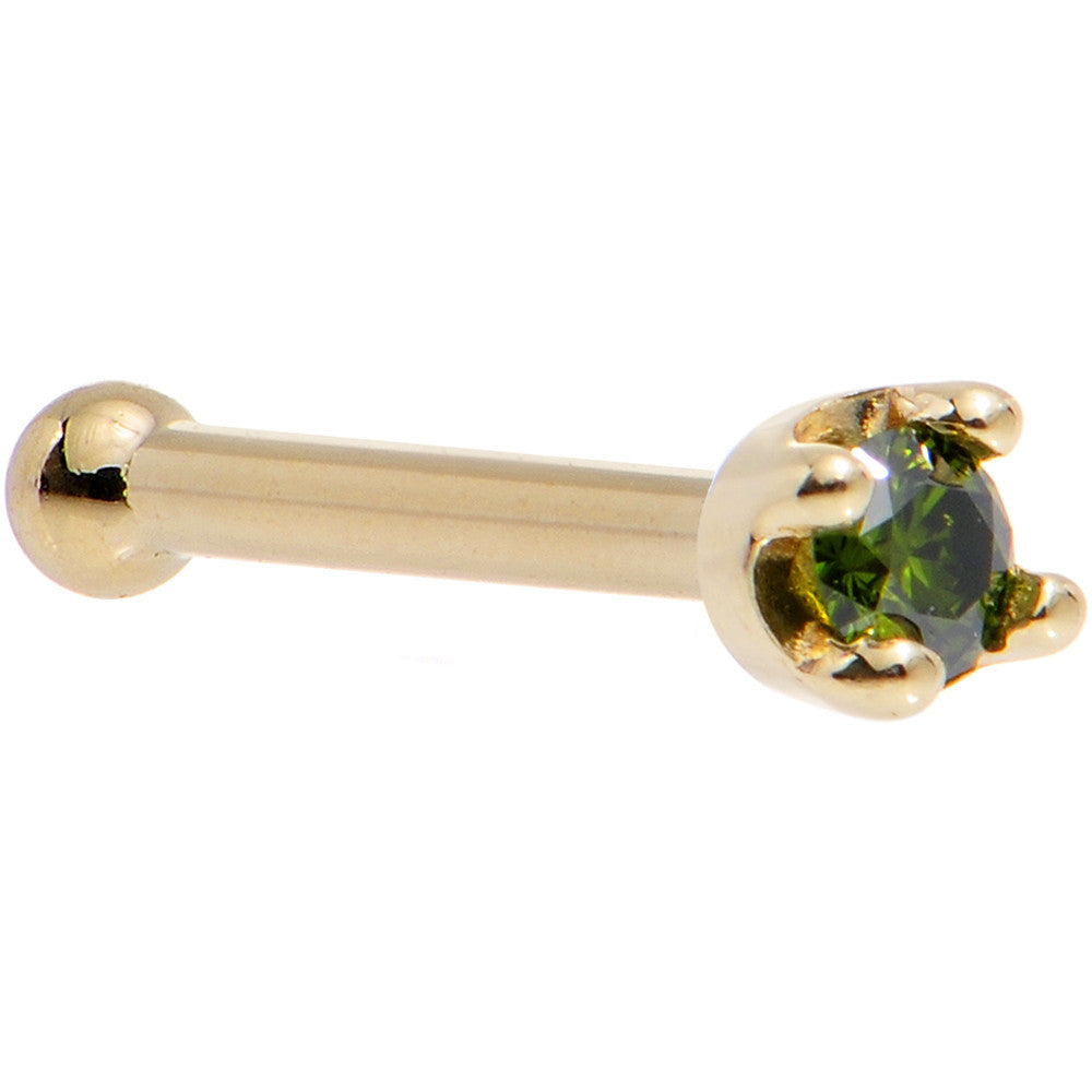 Solid 18K Yellow Gold 1.5mm Genuine Green Diamond Nose Ring