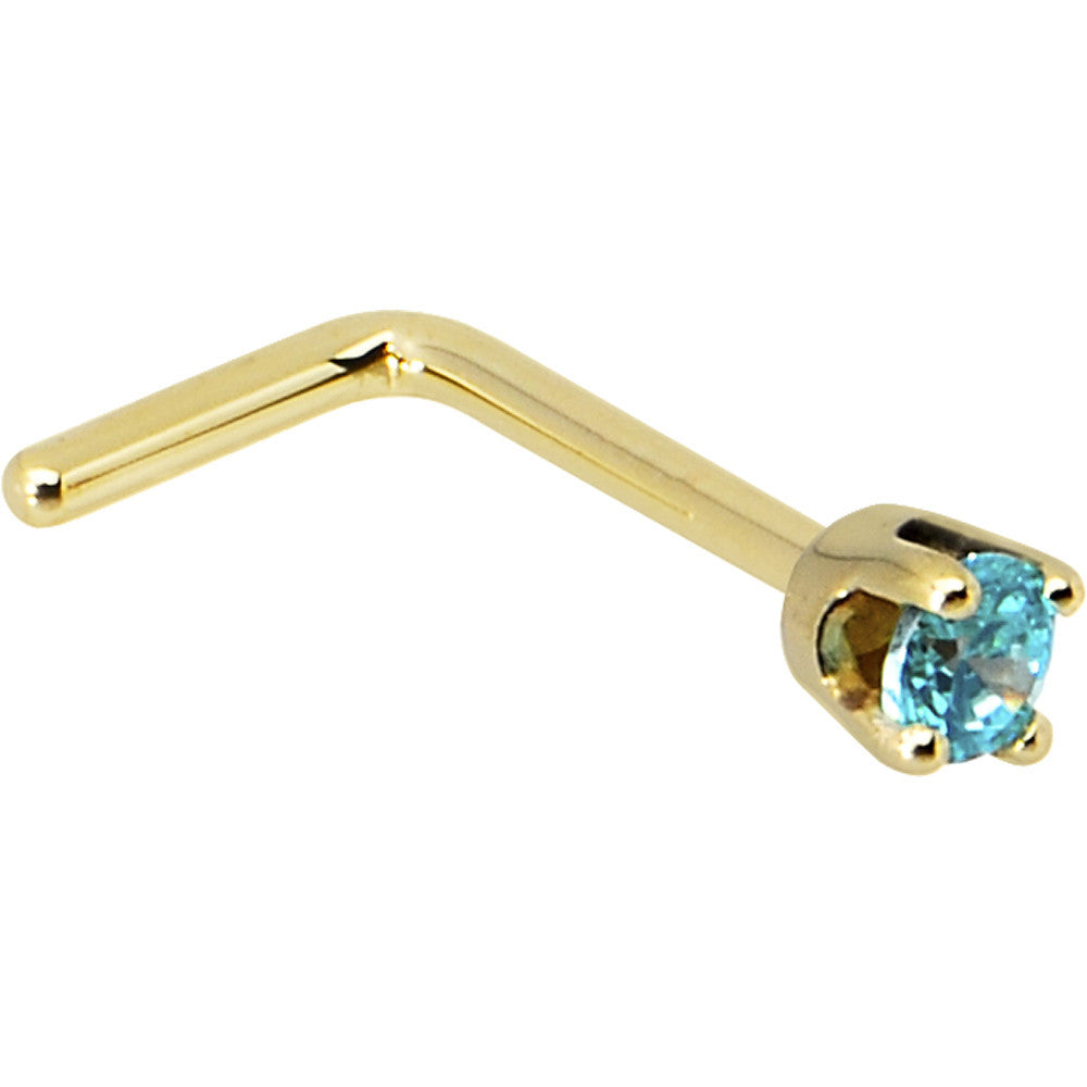 Solid 14K Yellow Gold 2mm Mint Green Cubic Zirconia Nose Ring