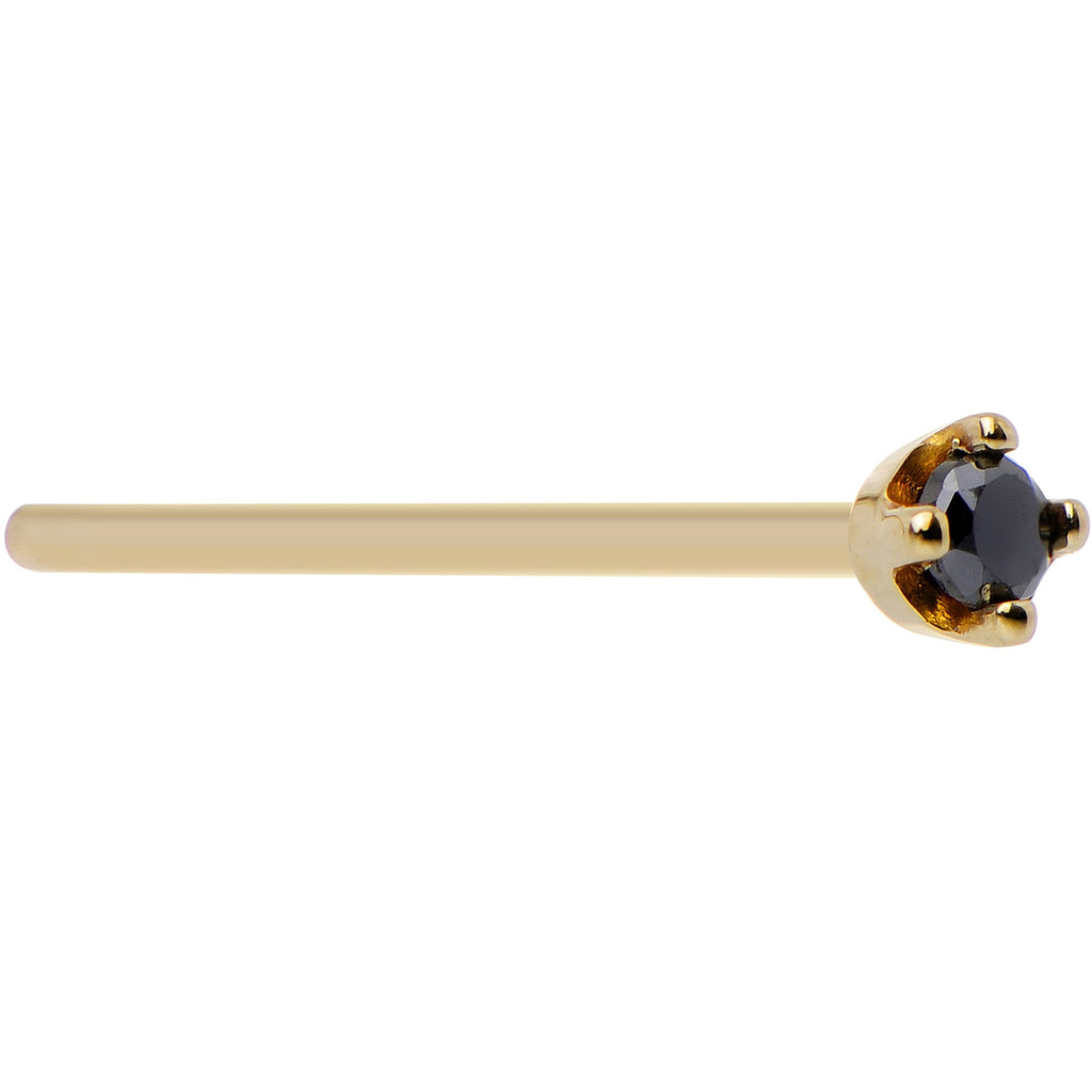 Solid 14K Yellow Gold 1.5mm Genuine Black Diamond Nose Ring