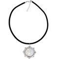 Handcrafted White Faux Opal Lotus Flower Love Velveteen Cord Necklace 16