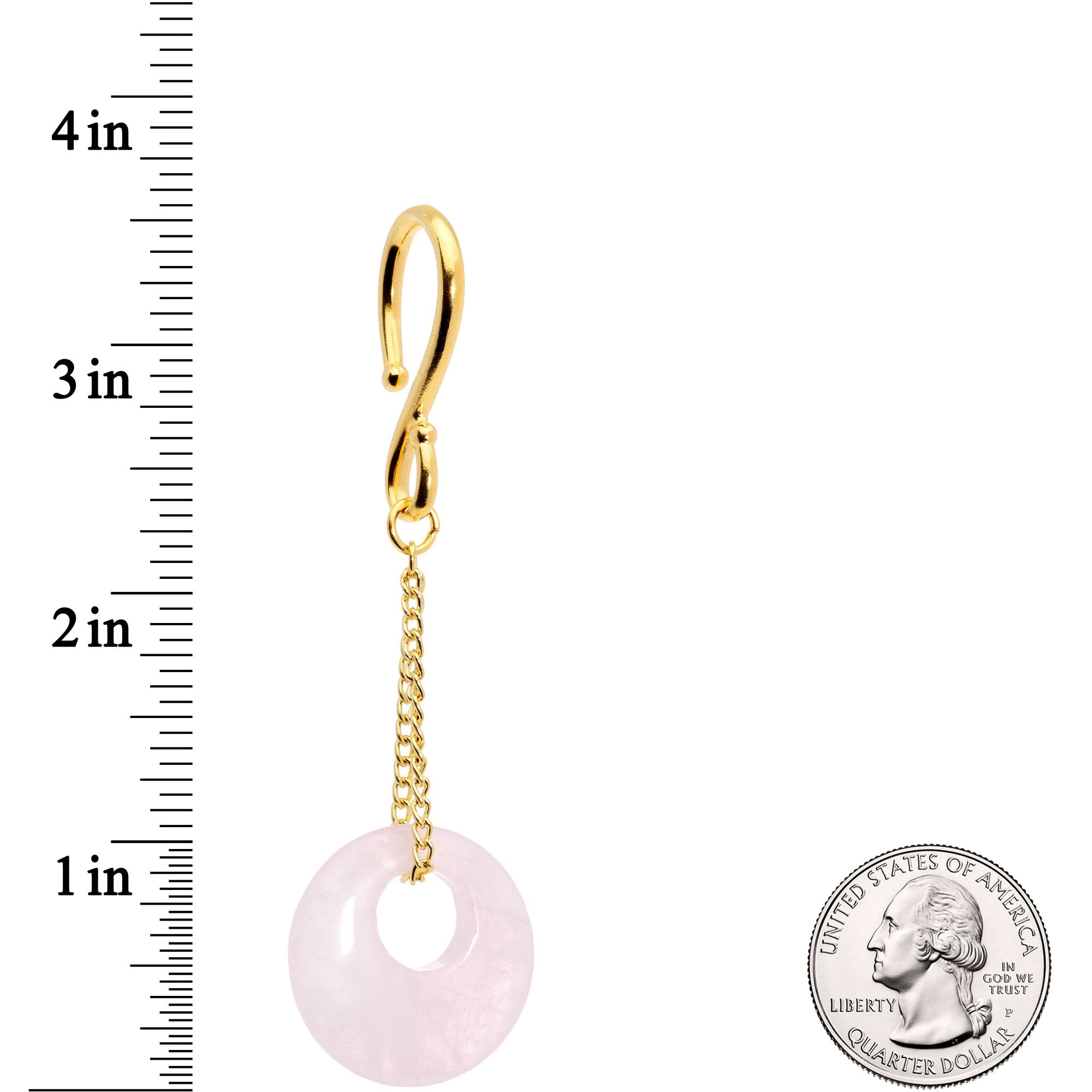 Handcrafted Gold Tone Pink Rose Flower Quartz Donut Chain Ear Weights