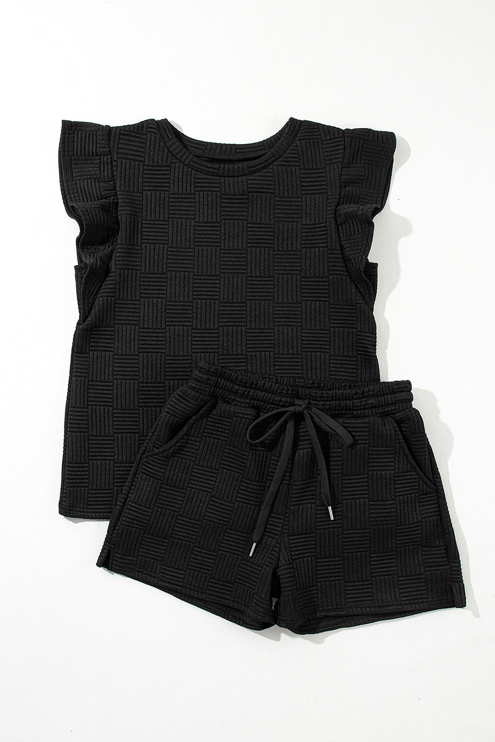 Pearl Textured Ruffled Sleeve Tee and Shorts Set