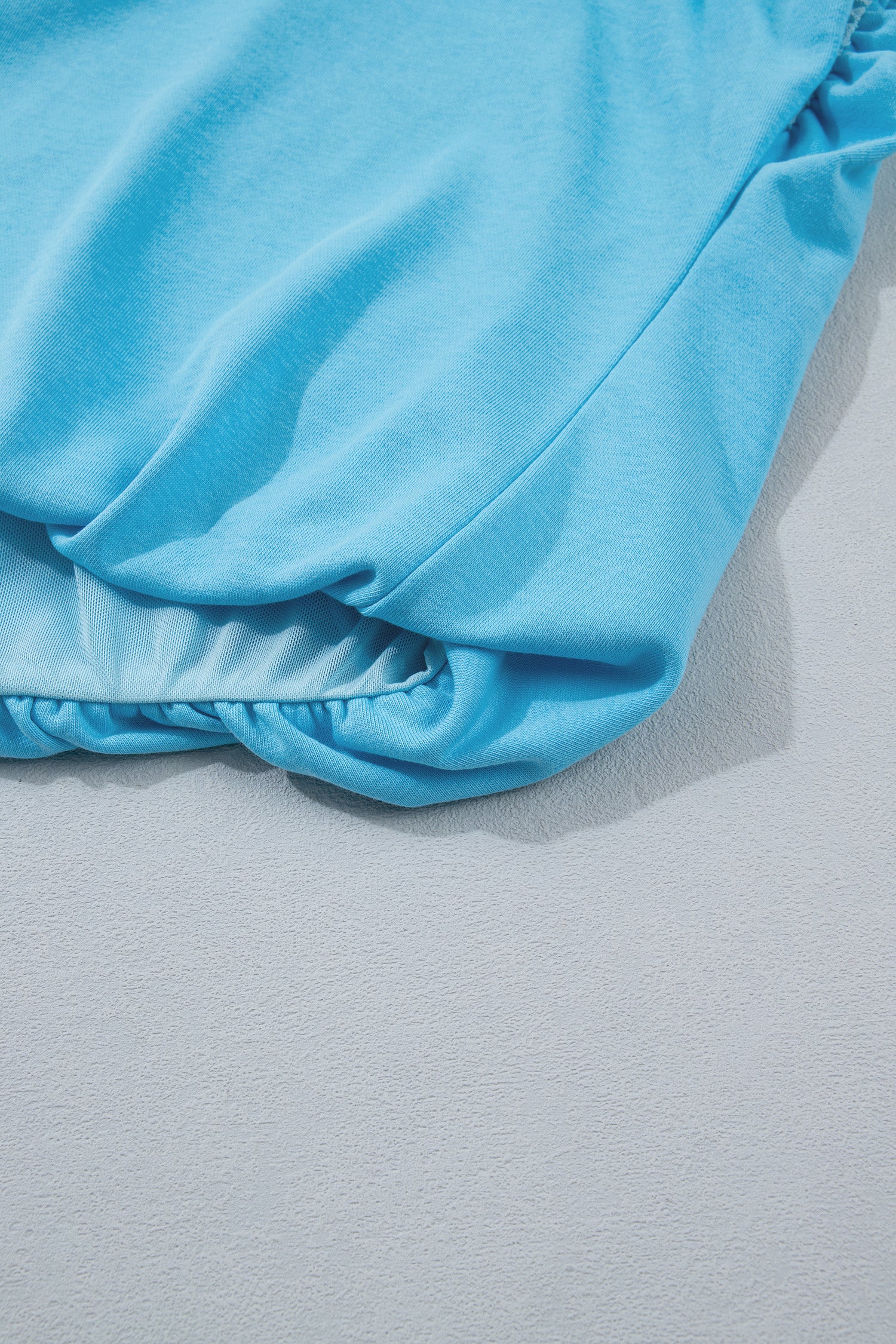 Light Blue Solid Color Puffy Loose Top Drawstring Shorts 2pcs Outfit