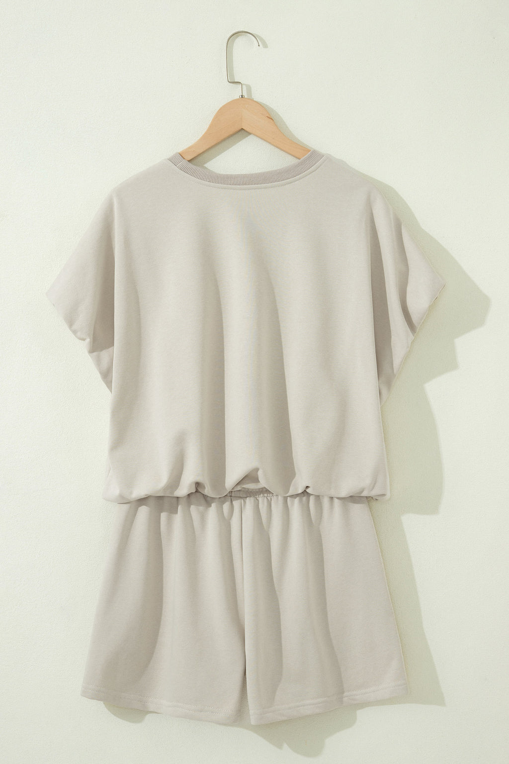 Light Blue Solid Color Puffy Loose Top Drawstring Shorts 2pcs Outfit