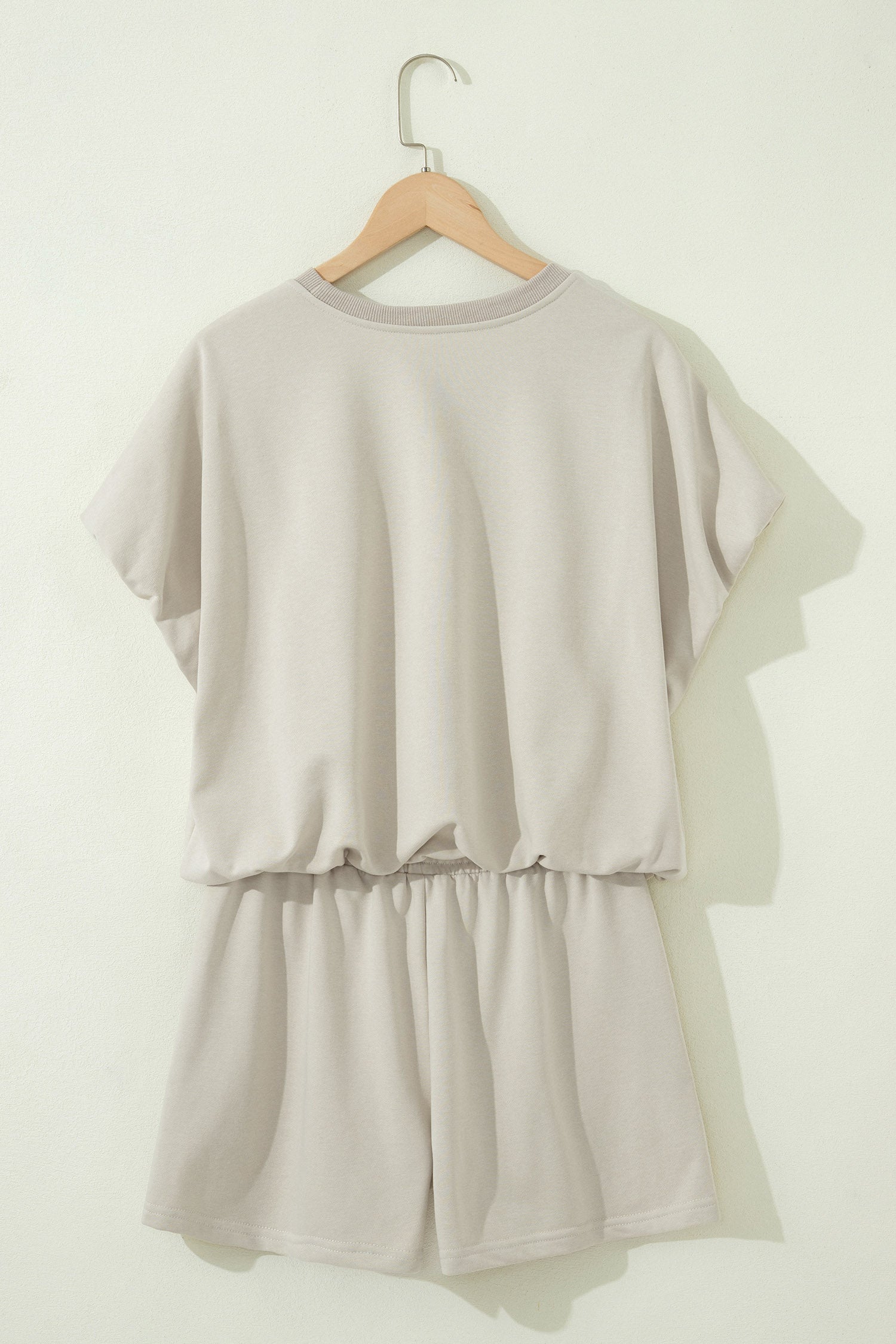 Light Blue Solid Color Puffy Loose Top Drawstring Shorts 2pcs Outfit